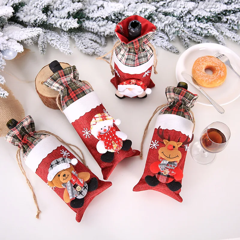 

New Year 2020 Tableware Bag Cutlery Holder Christmas Wine Bottle Dust Cover Noel Deco Table Ornament Noel Deco Navidad 2019 Gift