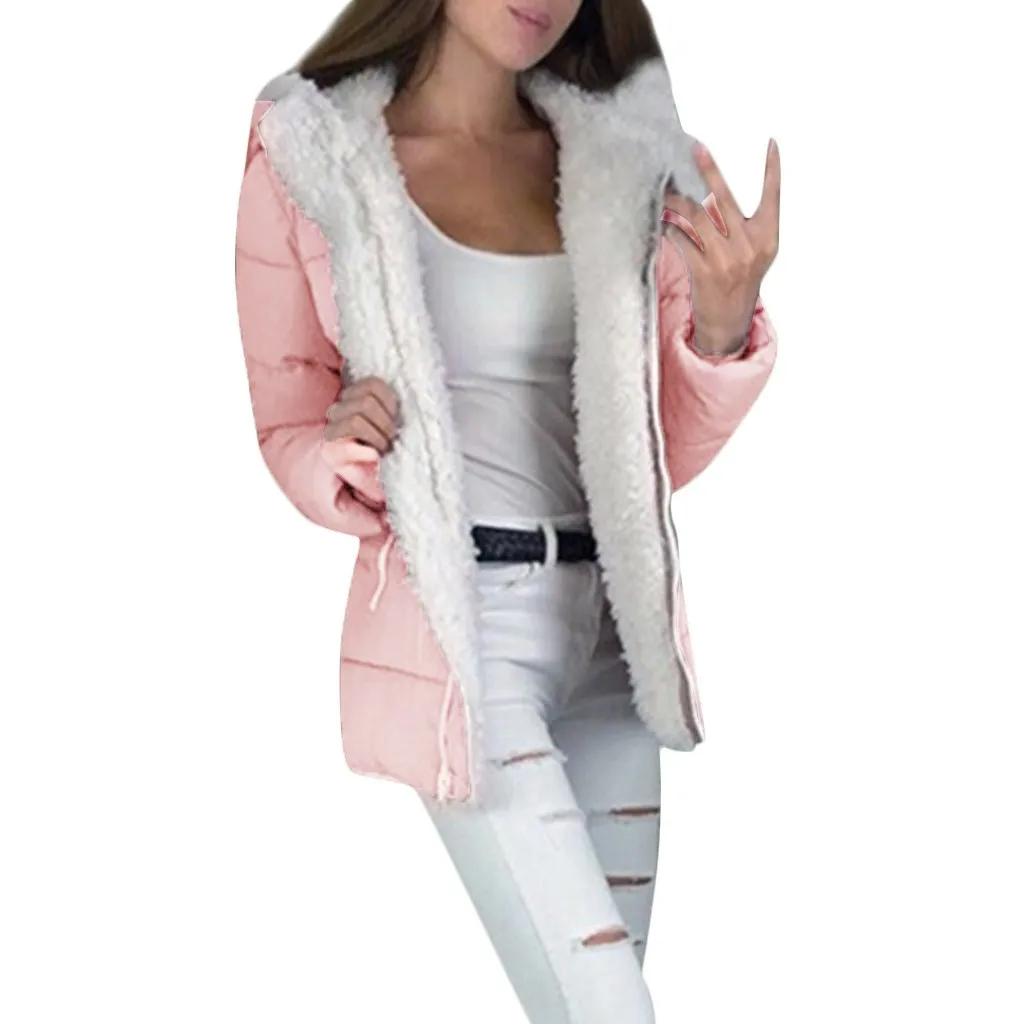 Зимние теплые пальто для женщин, большие размеры, толстовки, пальто, зимняя куртка, повседневные меховые куртки, Женская флисовая верхняя одежда на молнии, пальто# T1G - Цвет: Pink