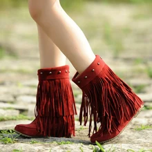 Karinluna/Большие размеры 43, женские ботинки с бахромой удобные российские зимние теплые плюшевые сапоги Женская обувь зимние сапоги