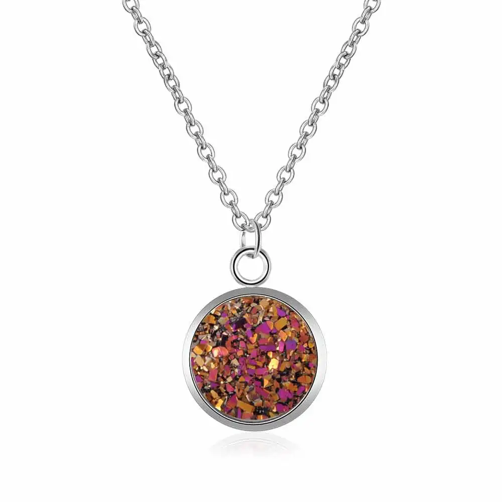 JN149-11 Нержавеющая сталь 12 Цветов сверкающих Druzy смола кулон Цепочки и ожерелья для Для женщин девочек полированная поверхность никогда не ювелирные изделия tarnish Цепочки и ожерелья - Окраска металла: JN149-11