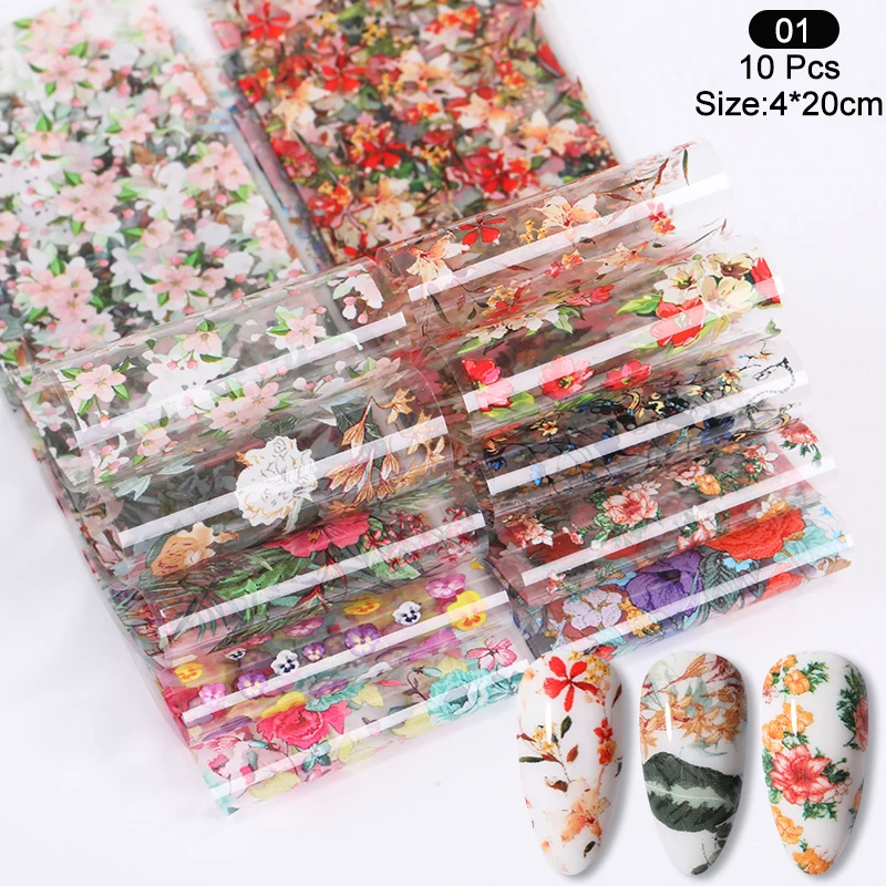 

10Pcs Nail Foil Stickers Set Marble Flower Design Gilding Pattern Transfer Decal Slider Paper Nail Art Decorations