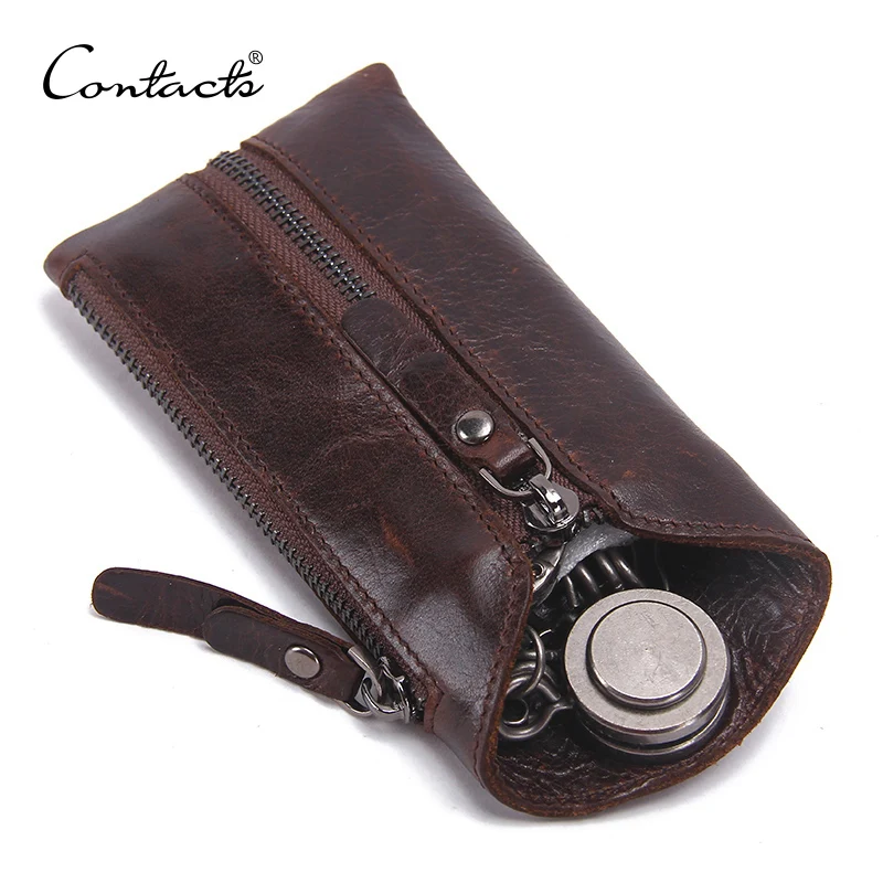 Key Wallet Keys-Case Car-Key-Holder CONTACTS Housekeeper-Keys-Organizer Zipper 100%Genuine-Leather