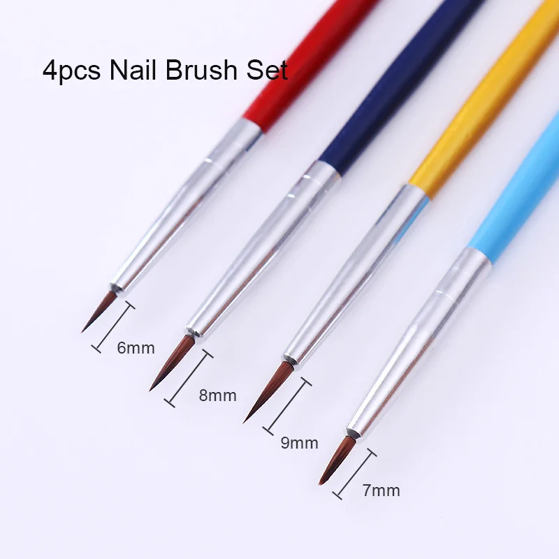 4Pcs Set 3 УФ-гель для ногтей, кисть для рисования, кисть для рисования, акриловая резьба, кисть для педикюра, маникюра, инструмент для дизайна ногтей, сделай сам, УФ-Гель-лак - Цвет: 4Pcs Set 3