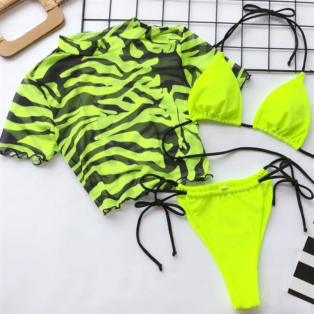 Сексуальный Леопардовый женский купальник бикини, женский купальник, комплект бикини из трех предметов, Бразильский купальный костюм с бретелькой через шею V1629