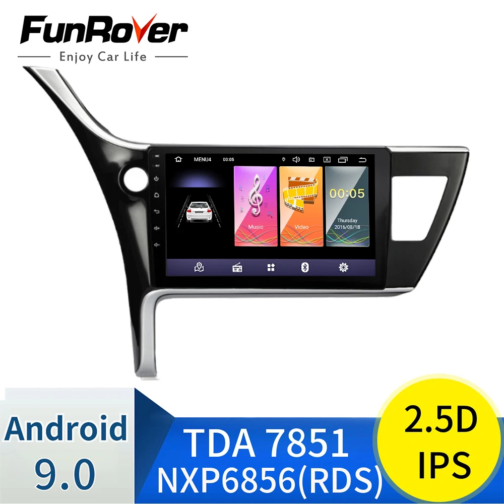  Funrover 2.5D+IPS Android 9.0 2 din Car radio Multimedia player For Toyota Corolla 2017 2018 dvd Na