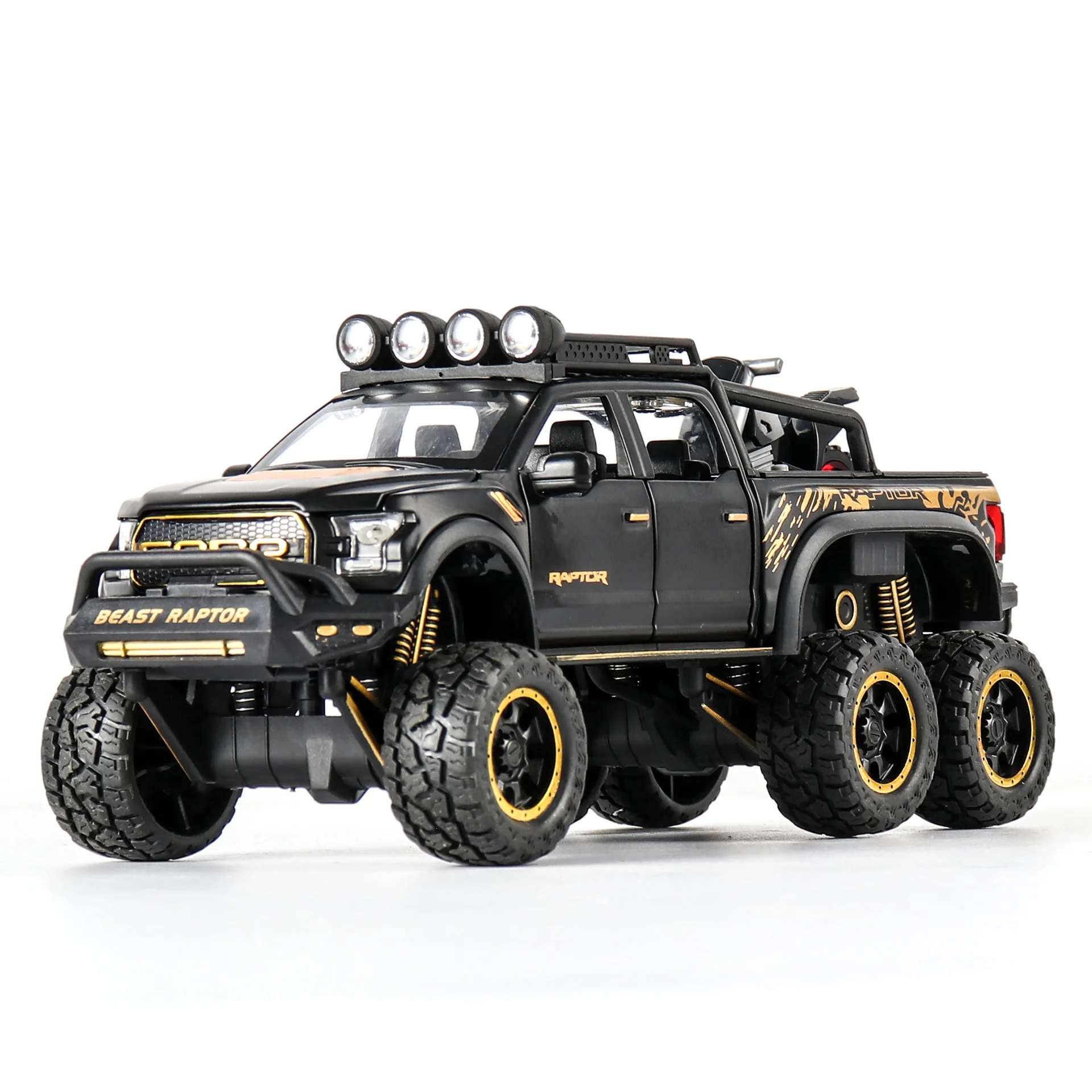 

1:28 Diecast Toy Car Model Metal Wheels Kids Toy Suv Vehicle Simulation Raptors-F150 Sound Light Pull Back Car Ornament Boy Gift