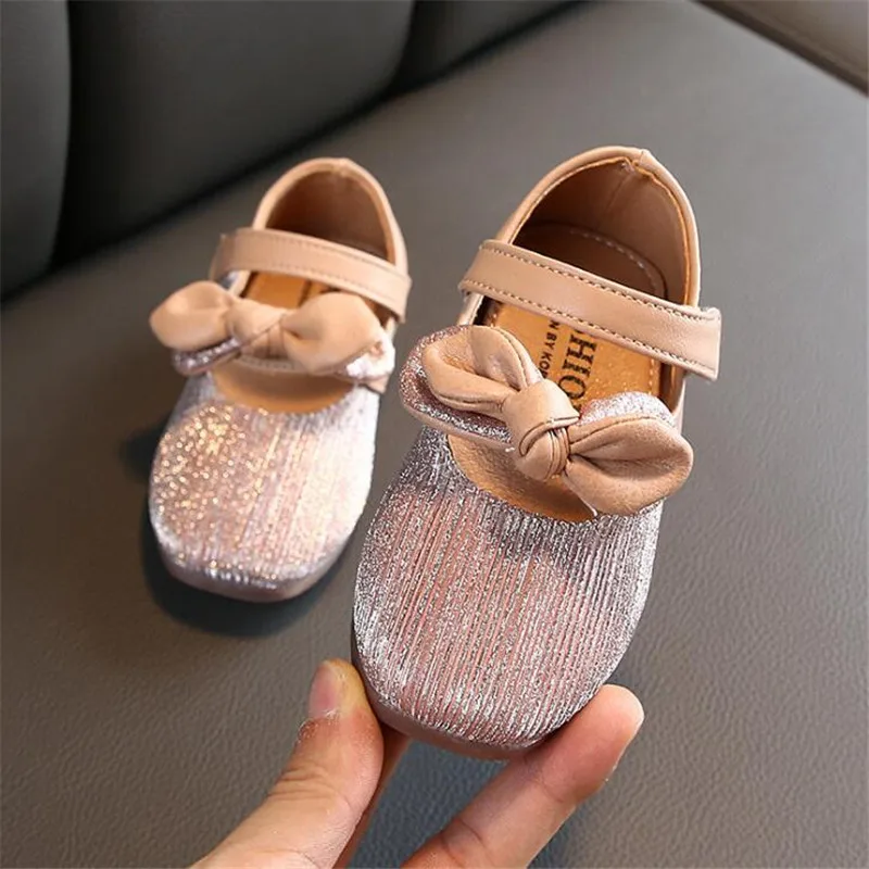 D55 pink Weoneit Bow Princess Girls Shoes PU Leather Little Kids Shoes for Girls Spring New Leather Children Shoes - Цвет: D55 pink