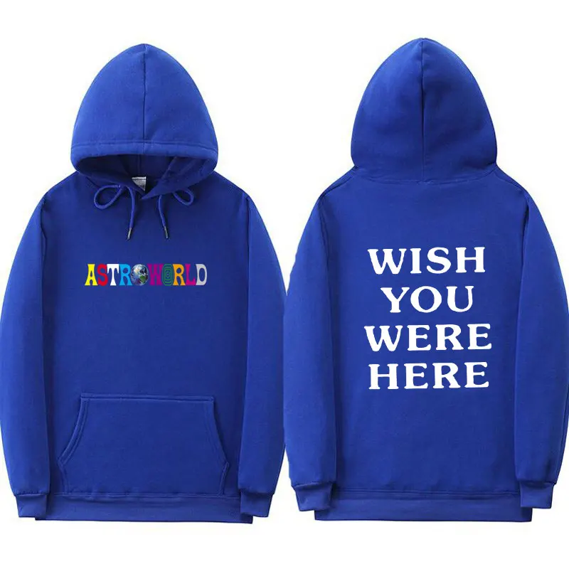 С изображением Трэвиса Скотта ASTROWORLD WISH YOU WAS HERE HOODIES Модные мужские и женские толстовки с длинными рукавами с буквенным принтом на осень и зиму - Цвет: Blue-B02
