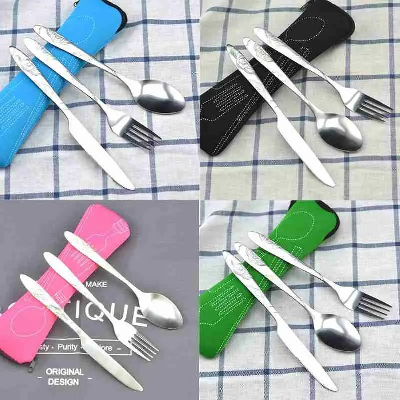 Kitchen essentials for new home kitchen 4 Pcs Stainless Steel Knifes Fork  Spoon Family Travel Camping Cutlery Eyeful CHMORA