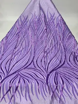 

Purple sequin African french organza voile net mesh lace fabrics embroidered sequins tulle lace fabric FD829