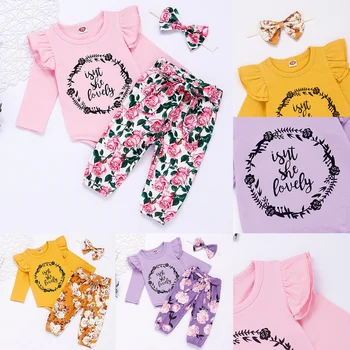 

Baby Girls Outfits 3PCS Set Newborn Clothing Tracksuit Romper Jumpsuit Tops Floral Pants Headband Outfits Clothes Set 0-18Months