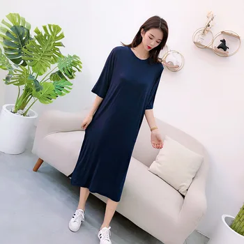 

Plus Sizes Modal Fabric Solild Colors Women Nightdress Home Clothes Split Five-point Sleeves Spring and Summer Women Nightgown