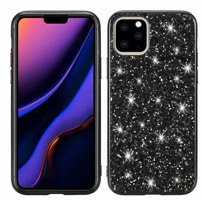 black Чехол для iphone 11 i phone11 pro max Блестящий силиконовый чехол с блестками для iphone 11 с блестящими кристаллами - Цвет: black