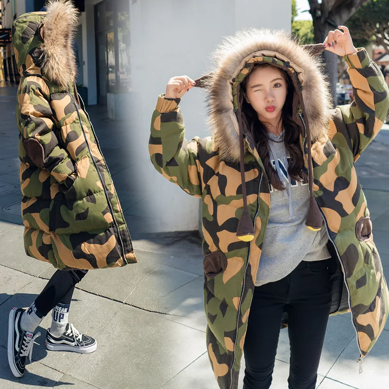 

2017 Winter New Style Mid-length over-the-Knee College Style Thick Genuine Fur Collar Cotton-padded Clothes Women's Hooded Slim