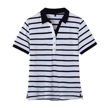 

New summer striped lapel polo shirt women's slim fashion wild Korean top