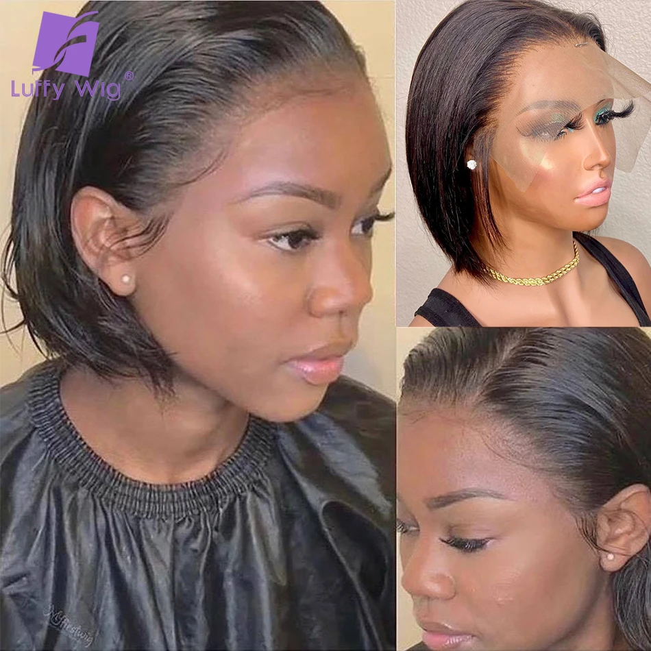 Short Bob 13x6 Lace Front Wig Indian Remy Fake Scalp Lace Front Human Hair Wigs Straight Bob Wig Glueless For Black Women LUFFY