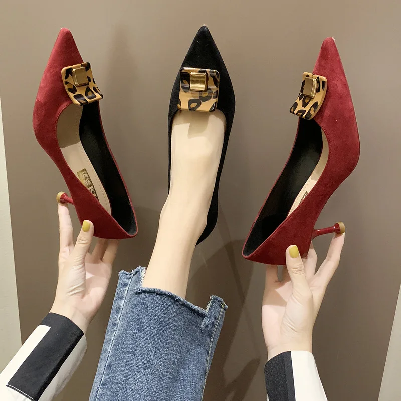 

Women's Pointed-Toe 2019 Fashion Versatile Pointed-Toe Suede New Style Shallow Mouth Pointed Women's Thin Heeled Foot Covering S