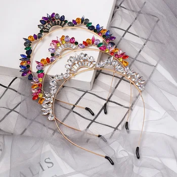 

The New Creative Alloy Hair Ties Color Rhinestone Bridal Hair Jewelry Nationality Style Flowers Headbands For Women