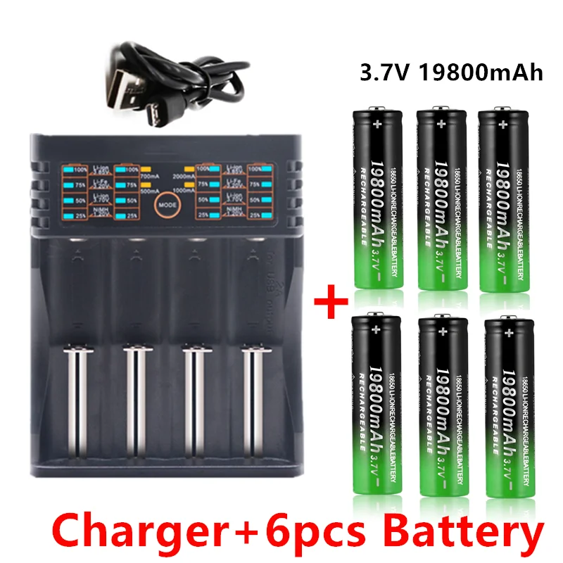 100% 18650 Батарея 3 7 V 19800mAh перезаряжаемая литий-ионная батарея для светодиодного
