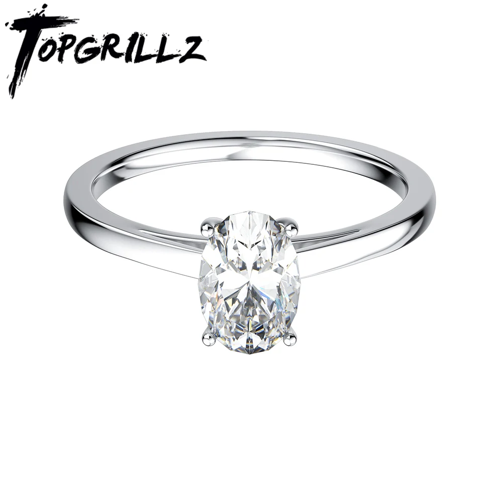 

TOPGRILLZ 0.5ct Small Oval Moissanite Rings D Color Classic Round Cut VVS1 Womens Wedding Rings 925 Sterling Silver Fine Jewelry