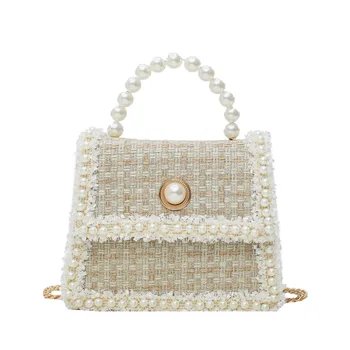 

Small square bag female Korean Chain crossbody bag fashion solid pearl portable chain chic shoulder casual Girl Messenger bag