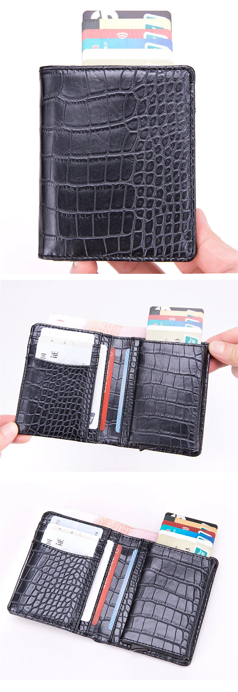 С защитой от RFID, для карт держатель Крокодил PU Бизнес ID кредитница Для мужчин тонкий металлический чехол кошелек из углеродного волокна мини-кошелек
