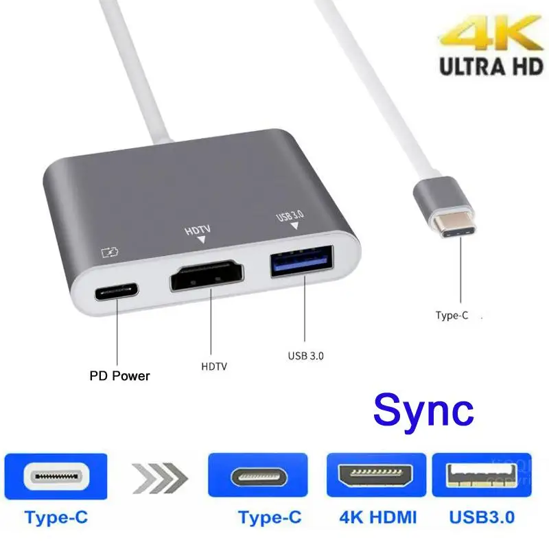 Новейший адаптер 4K type C к HDMI USB 3,0 для зарядки, конвертер USB-C 3,1, адаптер хаба для Mac Air Pro, huawei Mate10, samsung S8 Plus