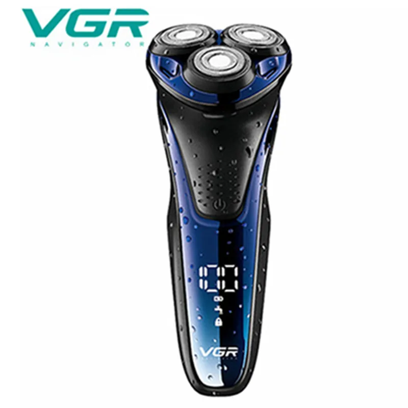 VGR Мужская портативная электробритва Мужская водонепроницаемая влажная сухая Бритва для бороды USB перезаряжаемая ЖК-дисплей бритвенная машина с 3 головками