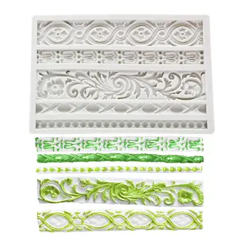 

DIY Relief Cake Border Silicone Molds Curlicues Scroll Lace Fondant Flower Mould Mat European Frame Cake Decorating Tools