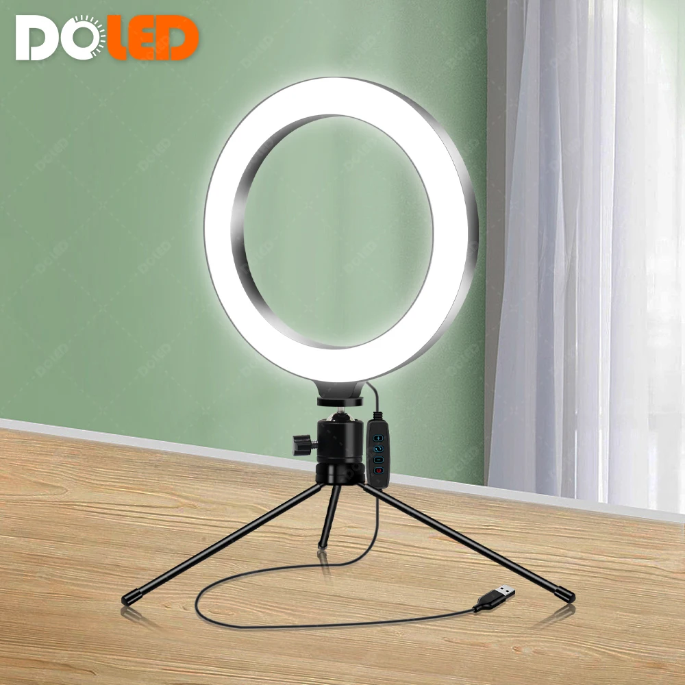 DOLED 6&quot LED Mini Round Ring Light Lamp with Tabletop Stand for Selfie Live Stream Photographic Lighting Video Conference Zoom |