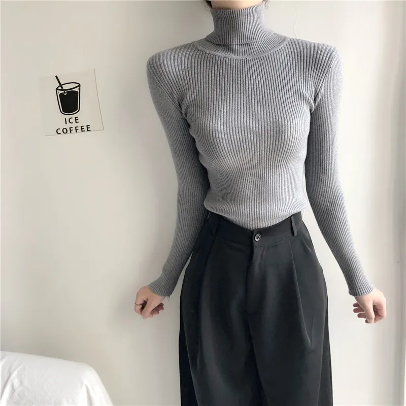 Women's Autumn and Winter Turtleneck Long-Sleeved Pullover Slim-Fit Knitted Sweater Basic Casual Knitted Sweater