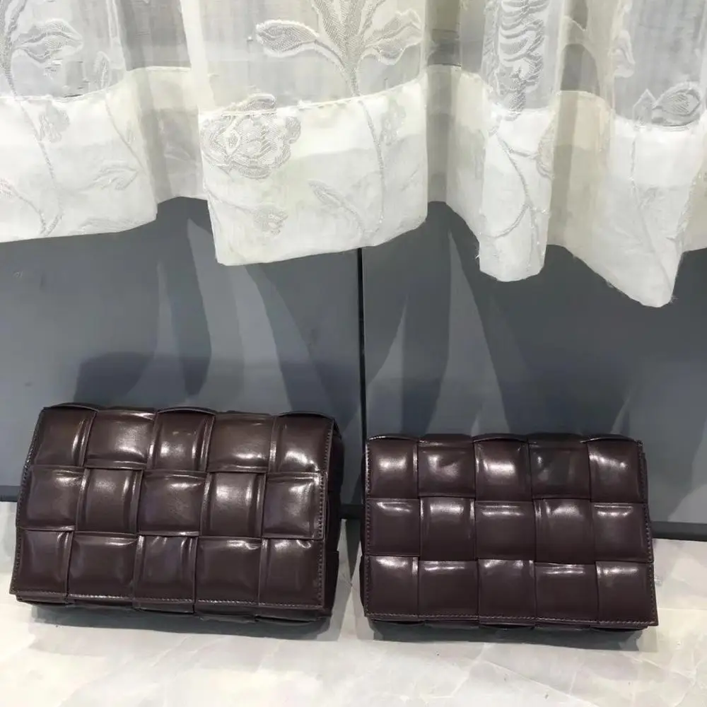 medium dark brown Роскошные сумки, женские сумки, дизайнерская вязаная натуральная кожа, сумка на плечо, женская сумка-мессенджер, Воловья кожа, тканые кошельки и сумки - Цвет: medium dark brown