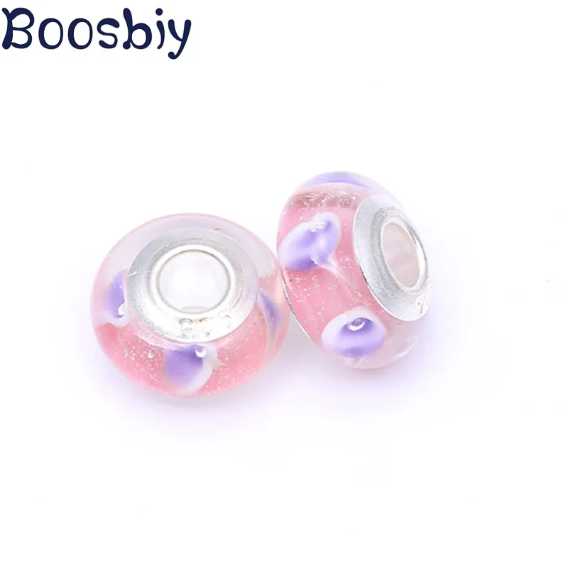 

Boosbiy 2pc New Design Silver Round Heart Clear Pink Murano Glass Beads Fit Original Pandora Charms Bracelet Jewelry Making