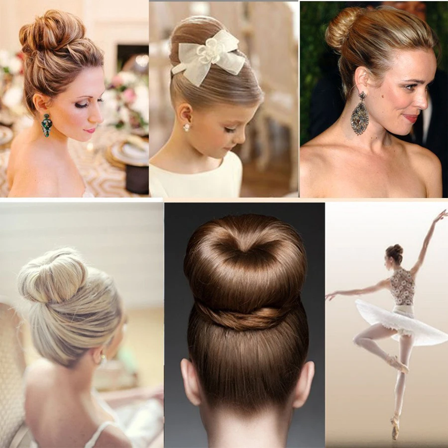 Girls Bun Filler Hair Hairstyle Tools Donut Hair Bun Maker Curly Hair Brown Black White Hair Bun Donut Silk Pro Hairdress Tools 2