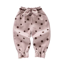 На осень-зиму детское красивое платье милое утепленное Штаны с бантиками для маленьких девочек штаны-шаровары хлопковые брюки Одежда для девочек детская повседневная одежда штаны в горошек