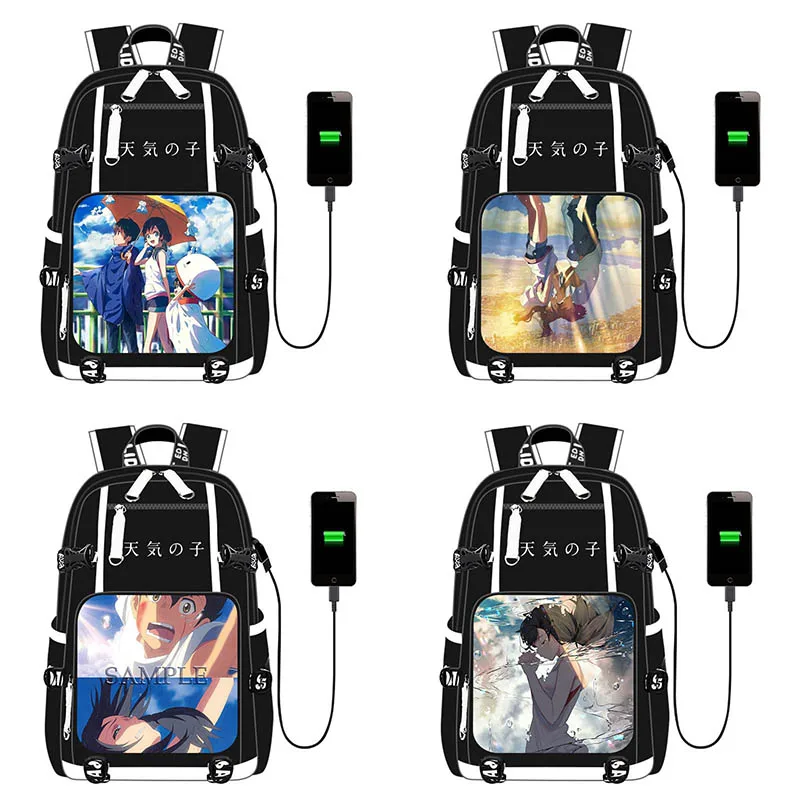 Новый стиль аниме Погодная сумка usb зарядка сумки для ноутбука школьная сумка дорожная сумка рюкзак для подростков мальчиков девочек