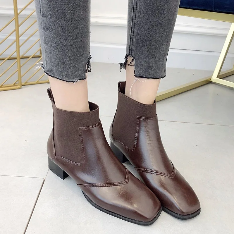 

Shoes New Style 2019 Trendy Shoes Elasticity Children Chunky-Heel Martin Boots Women's British-Style Autumn And Winter Square He