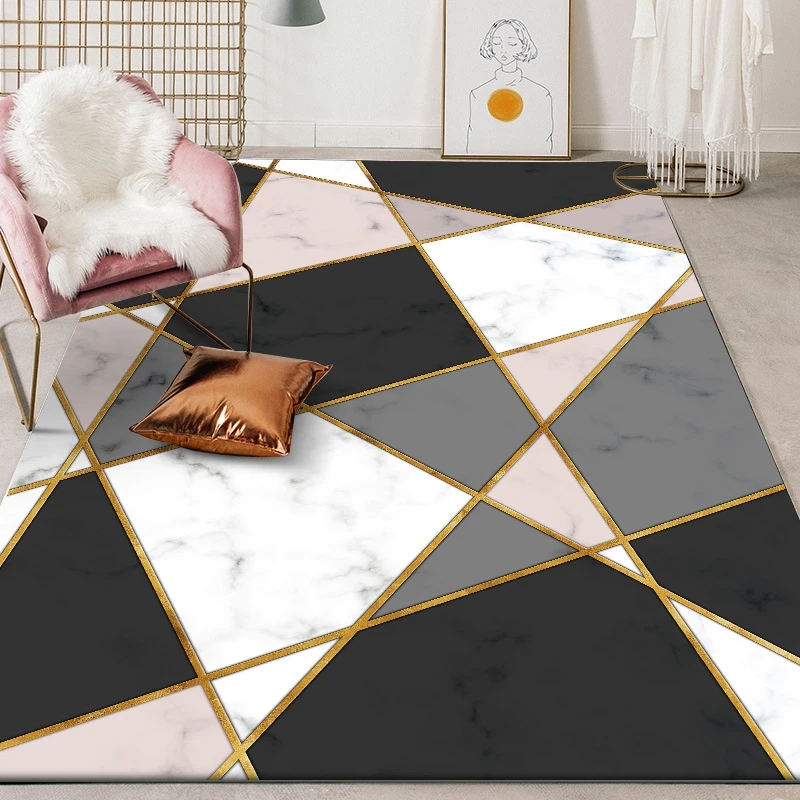 Модный современный Золотой полосатый ковер геометрический Коврик скандинавский простой гостиной журнальный столик для спальни нескользящий коврик