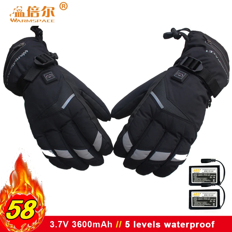 Warmspace Windproof Waterproof Winter Gloves Rechargeable Full Fingers Heating Warm Battery Heated for Men Women | Спорт и