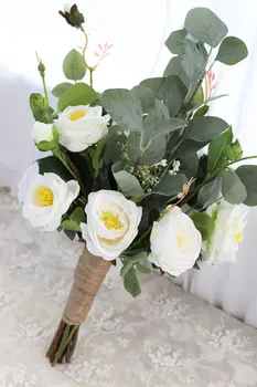 

Green eucalyptus Bridal Bouquets Women Wedding Artificial Flower Bouquet Off White Handmade Flowers for Bridesmaid Ramo De Novia
