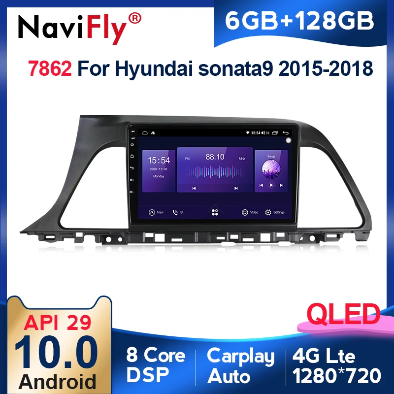 Автомагнитола NaviFly 7862 6 ГБ + 128 QLED экран 1280*720 Android 10 радио аудио мультимедийный