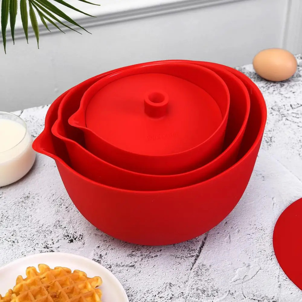 Силиконовые Basics FlexibleSilicone миски для смешивания, набор из 3, 1 QT, 1,5 QT, 2 QT, красный