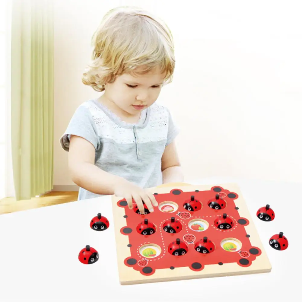 

HobbyLane Kids Wooden Cartoon Ladybug Design Kids Memory Training Game Chess Montessori Early Development Toys for Children