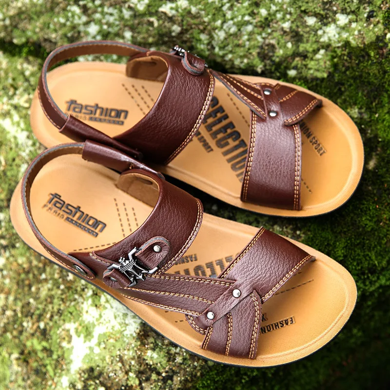 

Men Shoes2019 Summer New Style Genuine Leather Sandals Leather Boot Scholar Fashion Casual Breathable-