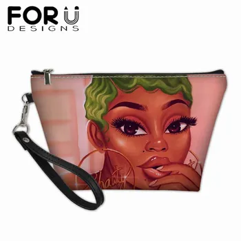 

FORUDESIGNS Fashion Makeup bag Afro Women Black Beauty Magic Brand Travel Cosmetic Bags for Female Clutch Bags Functional Case