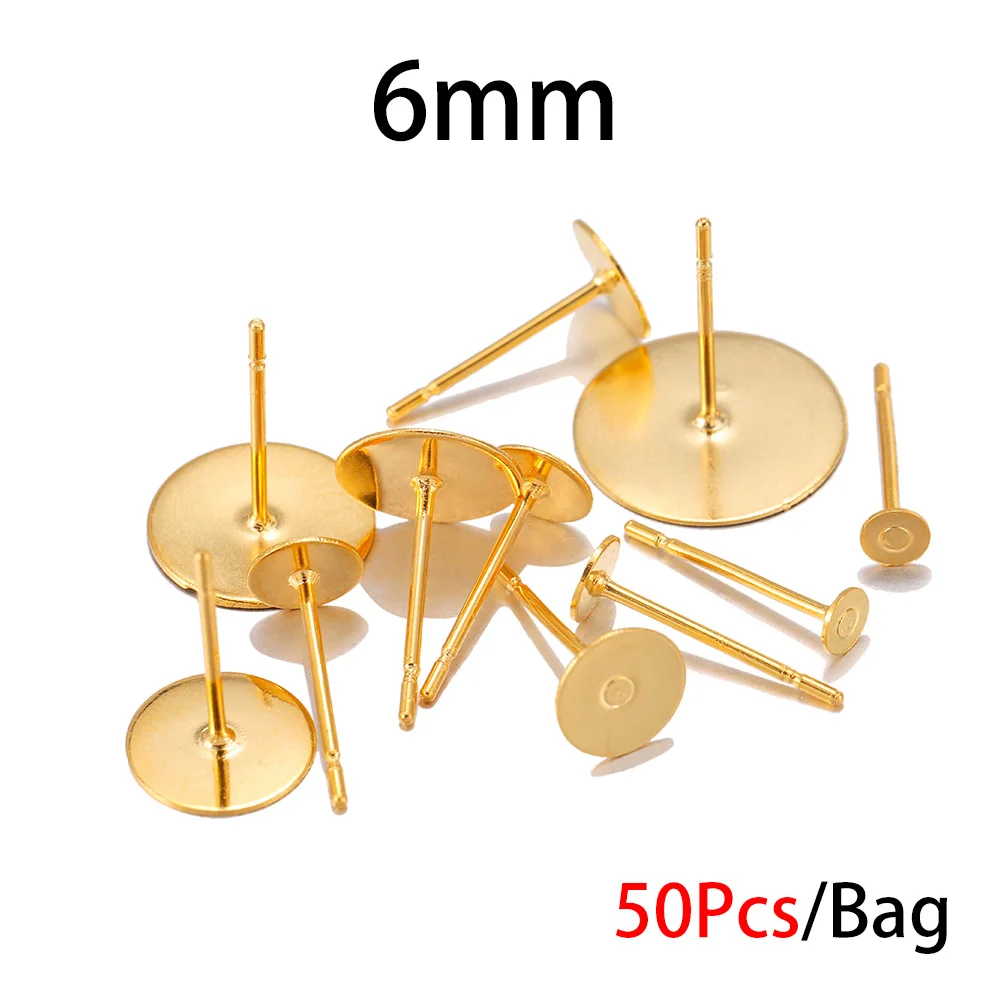 6x12mm 100 шт./лот, 3, 4, 5, 6, 8, 10, металлические, из нержавеющей стали, пустые серьги, шпильки, база, шпильки, плоские, круглые, для изготовления ювелирных изделий своими руками - Цвет: 6x12mm