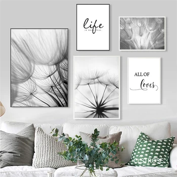 

Nordic Modern Style Simple Gray White Dandelion Posters Canvas Pictures For Living Room Bedroom Decorative Painting Unframed