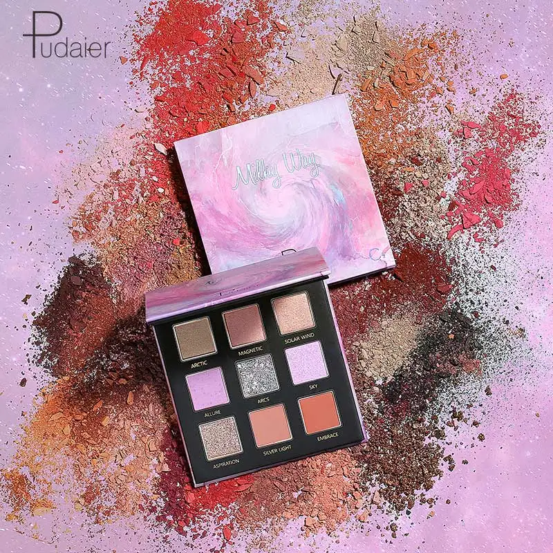 

Pudaier 9 Colors eyeshadow Pallete Sunset Polar Light Milky Way Serices professional Matte glitter eyeshadows palette for eyes