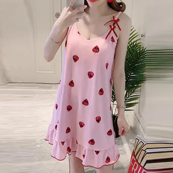 

Ruffles Nightgowns Women Summer Nightdress Sweet Lovely Cartoon Bowknot Sleeveless Sling Sleep Dress Women's Sleepwear Nuisette