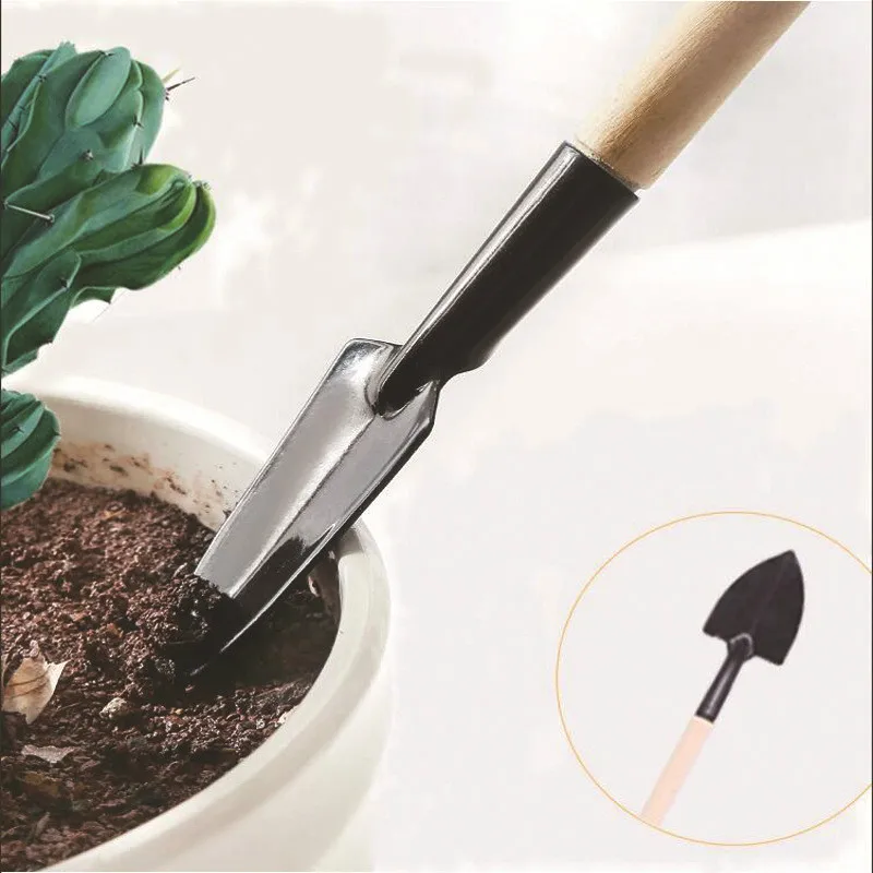 3pcs Set Mini Gardening Tool Small Rake Shovel Spade Fairy Garden Accessory Wood Handle Iron Head Plant Potted Digging Tool